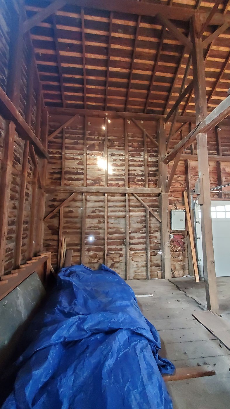 100-year-old barn interior cleaned with dry ice blasting